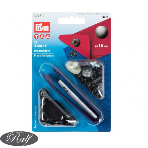 Set capse metalice negru lucios - 15 mm 'Anorak' - Prym 390310